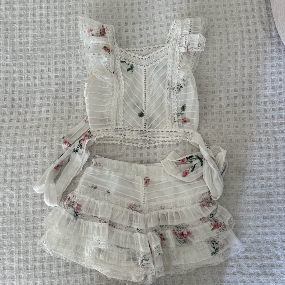 Floral Lace Ruffle Top and Shorts Set